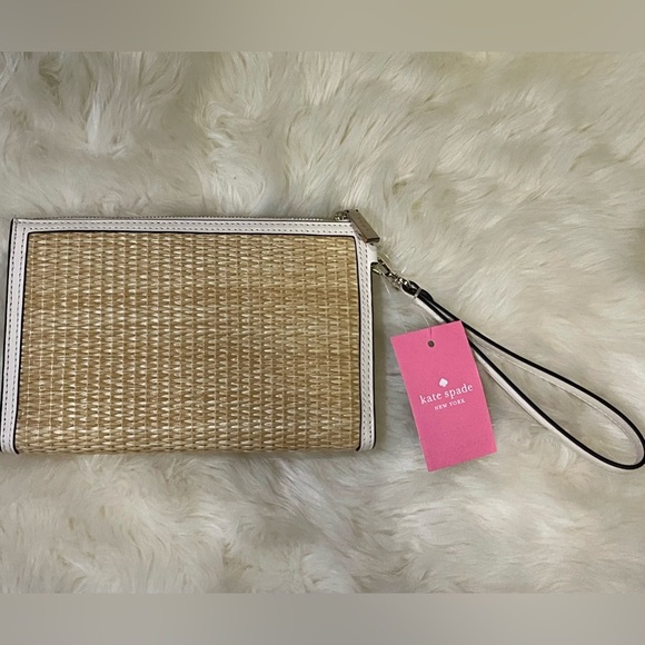 Kate Spade ♠️ Colada Pineapple Leather Wicker Straw Wristlet Wallet Purse Clutch - Picture 3 of 14
